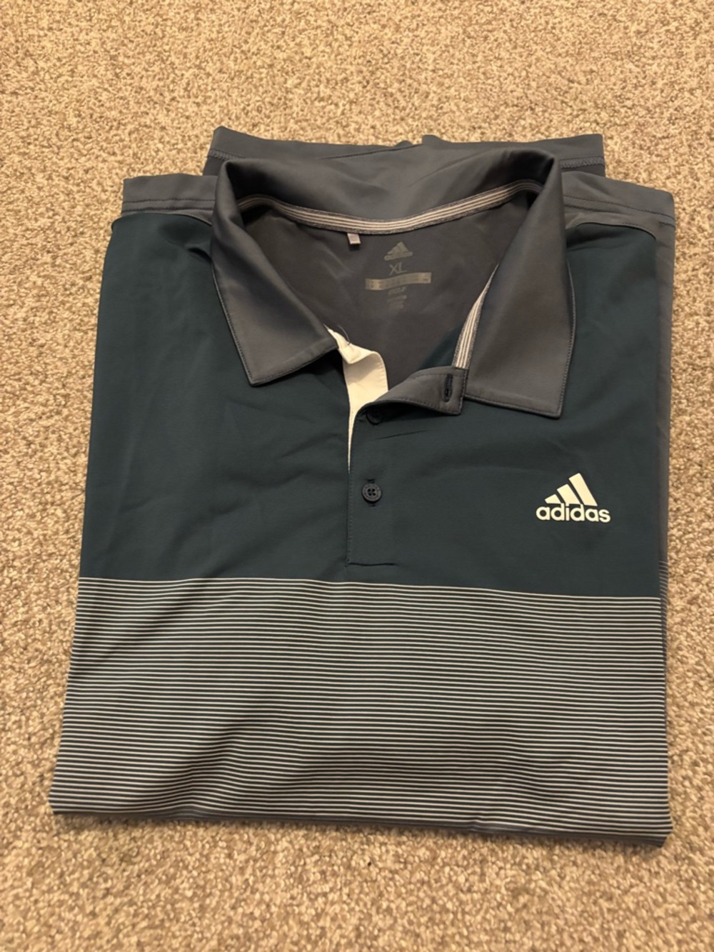 adidas Men’s Teal Polo with Grey Stripe Panel